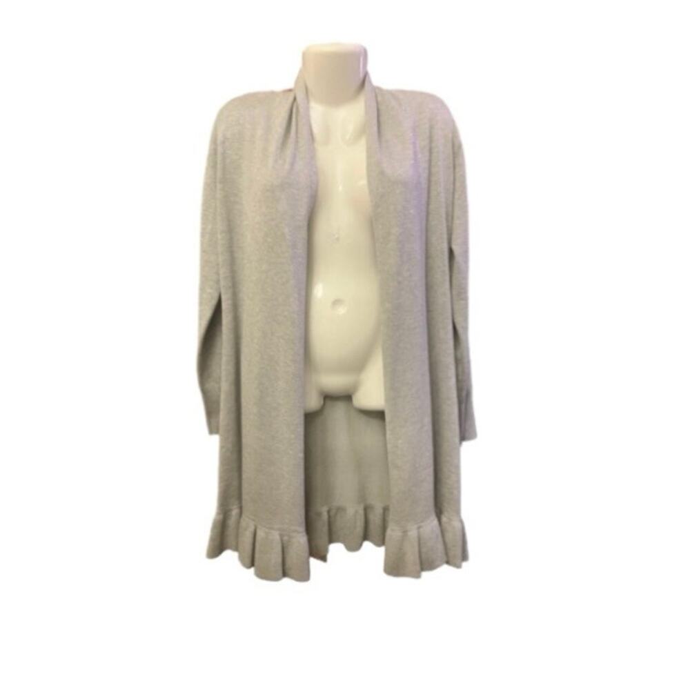 Vila Milano Women's Grey Open Front Cardigan Sweater W/ Ruffle Hem | Size Large - Picture 7 of 7